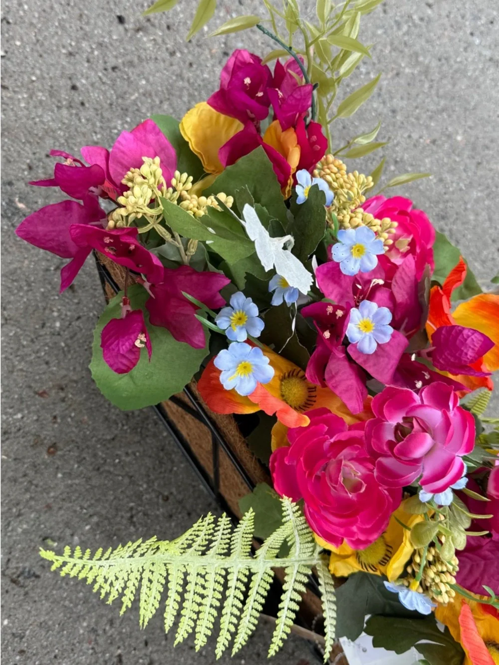 Colorful Fuchsia & Mixed Faux Floral Window Planter